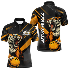 Maxcorners Personalized Tiger Bowling Team Men Polo Shirts, Black And Yellow Tiger Bowling Jerseys LM054