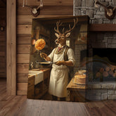 Maxcorners Deer Playing Poker with Friends in Cabin Bar Wrapped Canvas