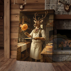 Maxcorners Deer Playing Poker with Friends in Cabin Bar Wrapped Canvas