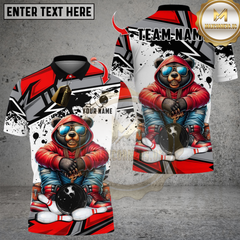 Maxcorners Bowling Bear Streetwear Red Hoodie Multicolor Customized Name, Team Name 3D Shirts