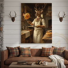 Maxcorners Deer Playing Poker with Friends in Cabin Bar Wrapped Canvas