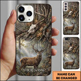 Maxcorners Artist Hunting Red Deer Stag Skull Forest Realistic Camo Personalized Name Phone Case