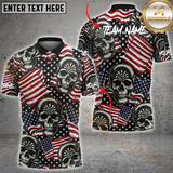 Maxcorners Darts Patriotic Skull Customized Name, Team Name 3D Polo Shirt
