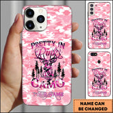 Maxcorners Artist Hunting - Pretty In Pink Dangerous In Camo Deer Light Pink Personalized Name Phone Case
