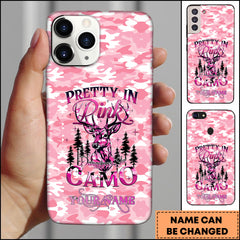 Maxcorners Artist Hunting - Pretty In Pink Dangerous In Camo Deer Light Pink Personalized Name Phone Case