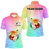 Maxcorners Gradient Colorful Rainbow Lightning Thunder Storm Bowling Shirts For Men Custom Team Bowling Jerseys LM105