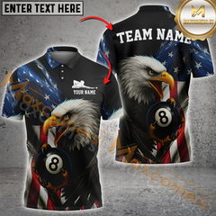 Maxcorners Billiard American Flag Eagle 8 Ball Personalized Name 3D Unisex Shirt
