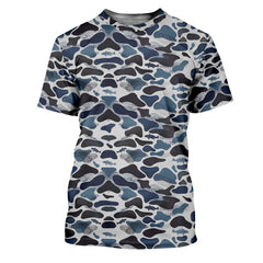 Maxcorners Blue Camo Performance Fishing Shirts, SPF Shirt For Men, Hooded Fishing Shirt, Fishing Shirts For Men