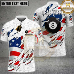 Maxcorners 8-Ball Billiards American Flag Rip Design Personalized Name 3D Unisex Shirt