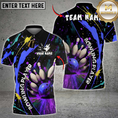 Maxcorners Bowling Pins Splash Paint Multicolor Customized Name, Team Name 3D Shirts