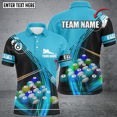 Maxcorners Billiard Balls Blue Personalized Name 3D Shirt