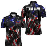 Maxcorners Custom Men's Dart Shirts American Flag Smoke Darts Polo & Quarter Zip, Patriotic Darts Jerseys LM1805