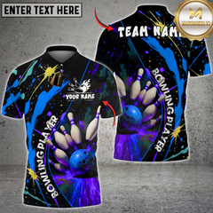 Maxcorners Bowling Pins Splash Paint Multicolor Customized Name, Team Name 3D Shirts