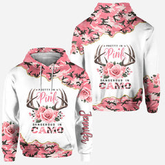 Maxcorners Pretty In Pink, Personalized Hunting All Over Shirt, Personalized 3D Hoodie For Hunting Lover TU2611