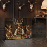 Maxcorners Deer Hunter Holding Rifle beside Fireplace Wrapped Canvas