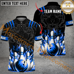 Maxcorners Tiger Ball Fire Bowling Jersey Multicolor Option Customized Name, Team Name 3D Polo Shirt
