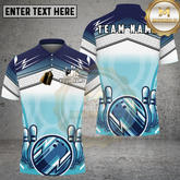 Maxcorners Bowling Lightning Strike Ball Blue Pattern Multicolor Options Personalized Name, Team Name 3D Shirt (4 Colors)