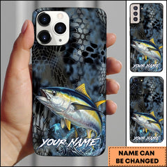 Maxcorners Tuna Fishing Phone Case Dark Hexagon Texture Smoke Blue Art Personalized Name Phone Case