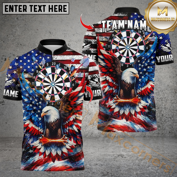 Maxcorners Darts Eagle American Flag Personalized Name, Team Name Unisex 3D Shirts