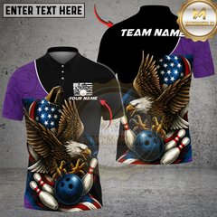 Maxcorners Bowling And Pins Patriot Eagle Flag Customized Name, Team Name 3D Shirt (4 Colors)