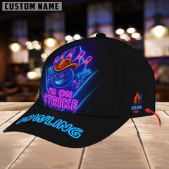 Maxcorners Bowling I'm On Strike Neon Style Multicolor Personalized Name 3D Cap