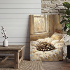 Maxcorners Sleeping Raccoon on Cozy Bed Soft Morning Light Canvas Wall Art