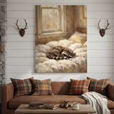 Maxcorners Sleeping Raccoon on Cozy Bed Soft Morning Light Canvas Wall Art