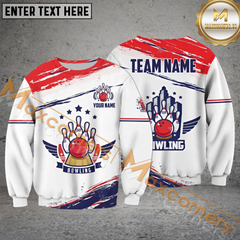 Maxcorners USA Flag Bowling Jersey Customized Name, Team Name 3D Polo Shirt