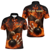 Maxcorners Flame Eagle Bowling Polo, Quarter Zip Shirts For Men Custom Eagle Bowling Team Jerseys LM1805
