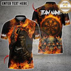 Maxcorners Darts Flaming Skull Reaper And Gun Multicolor Customized Name, Team Name 3D Shirts
