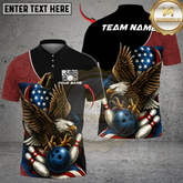 Maxcorners Bowling And Pins Patriot Eagle Flag Customized Name, Team Name 3D Shirt (4 Colors)
