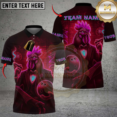 Maxcorners Bowling Neon Rooster Multicolor Customized Name, Team Name 3D Shirts