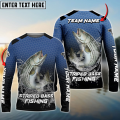 Maxcorners Striped Bass Fishing Navy Hexagon Pattern Personalized Name, Team Name 3D Long Sleeve Shirt