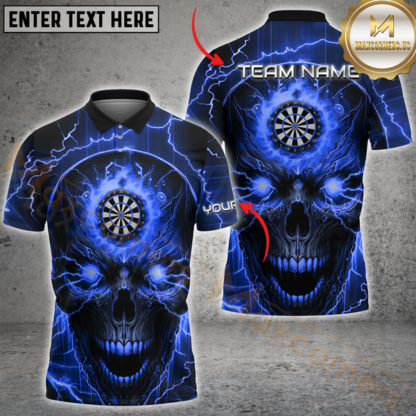 Maxcorners Darts Skull Thunder Lightning Multicolor Options Personalized Name, Team Name 3D Shirt