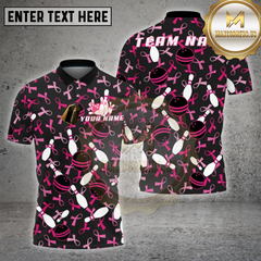 Maxcorners Bowling Shirt Pink Ribbon Awareness Pattern Multi Options Personalized Name, Team Name 3D Shirt