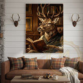 Maxcorners Vintage Library Deer Canvas - Book-Reading Wildlife Wall Decor