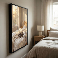 Maxcorners Peaceful Raccoon Sleeping in Sunlit Bedroom Oil Painting Canvas Wall Art