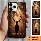 Maxcorners Artist Hunting Deer Silhouette Golden Sunlit Forest Personalized Name Phone Case