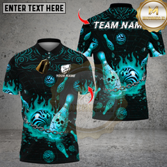 Maxcorners Flame Skull Bowling Design Multicolor Customized Name, Team Name 3D Shirts