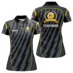 Maxcorners Personalized Billiard US Flag 9 Ball Pool Polo Shirts For Women