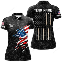Maxcorners Personalized American Flag Patriotic Billiard Black Polo Shirts For Women
