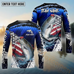 Maxcorners Salmon Fishing Dark Blue Scratch American Flag Custom Name & Team Name 3D Shirts