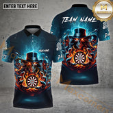 Maxcorners Darts Skull Fire Flame Pattern Multicolor Options Personalized Name, Team Name 3D Polo Shirts (4 Colors)