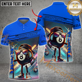 Maxcorners Funny 8 Ball Billiard Pattern Multicolor Options Personalized Name, Team Name 3D Polo Shirt (4 Colors)
