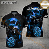 Maxcorners Retro Darts Dartboard Skull With Death Pattern Multicolor Option Customized Name, Team Name 3D Polo Shirt (4 Colors)