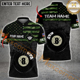 Maxcorners Billiards Crack 8 Ball US Veteran Pattern Multicolor Options Personalized Name, Team Name 3D Polo Shirt (4 Colors)
