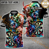 Maxcorners Darts Skull Graffiti Colorful Paint Pattern Multicolor Options Personalized Name, Team Name 3D Polo Shirt (4 Colors)