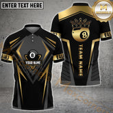 Maxcorners Billiard 8 Ball Crowned Golden Line Pattern Multicolor Options Personalized Name, Team Name 3D Polo Shirts (4 Colors)