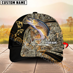 Maxcorners Trout Fishing Camo Fishing Pattern Multicolor Personalized Name 3D Cap