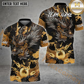 Maxcorners Bowling Black & Gold Dragon Artwork Multicolor Option Customized Name, Team Name 3D Shirt (4 Colors)